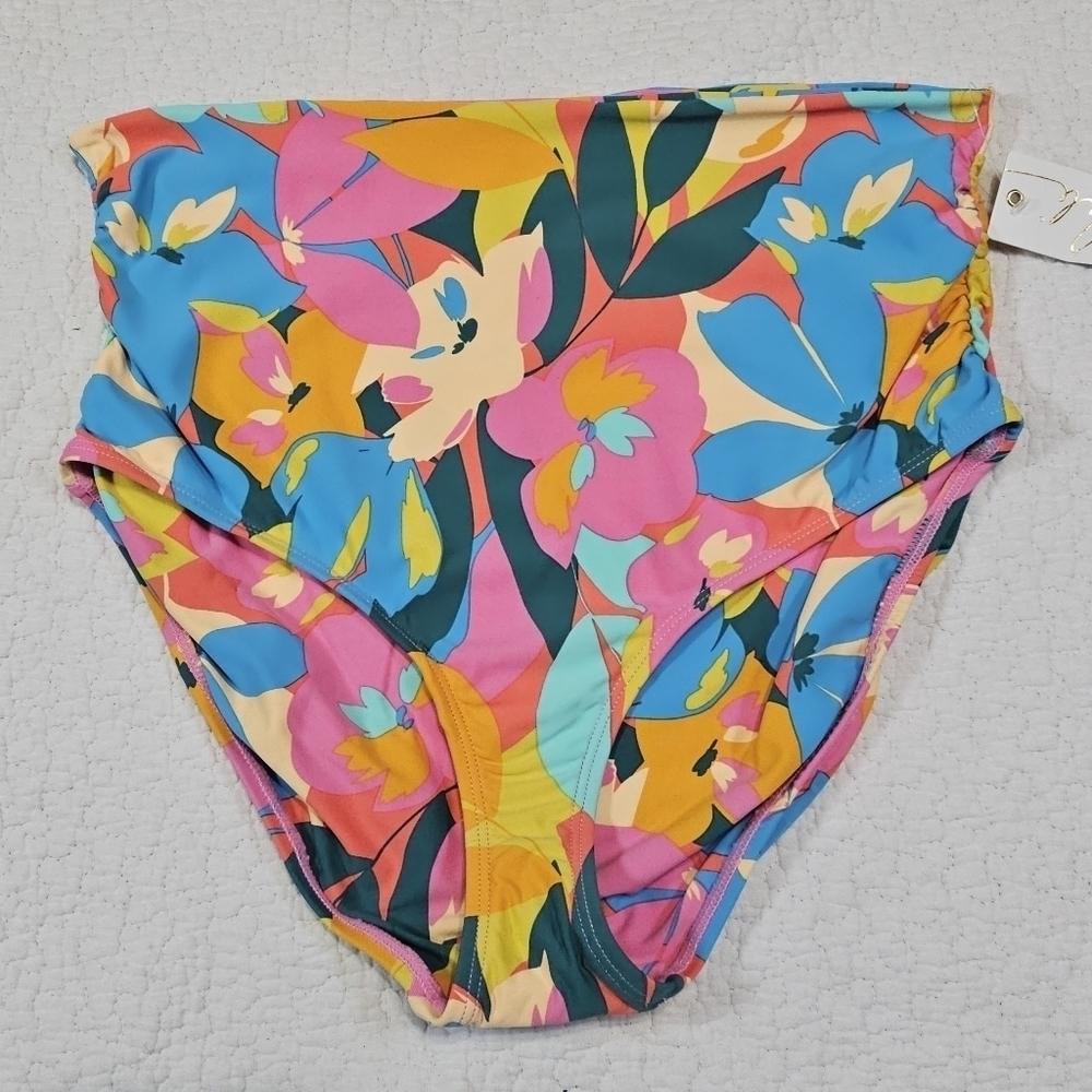 NWT Anne Cole Fold Over High Waist Shirred Bikini Swim Bottoms